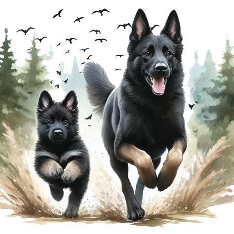 Chiot qui court avec sa maman